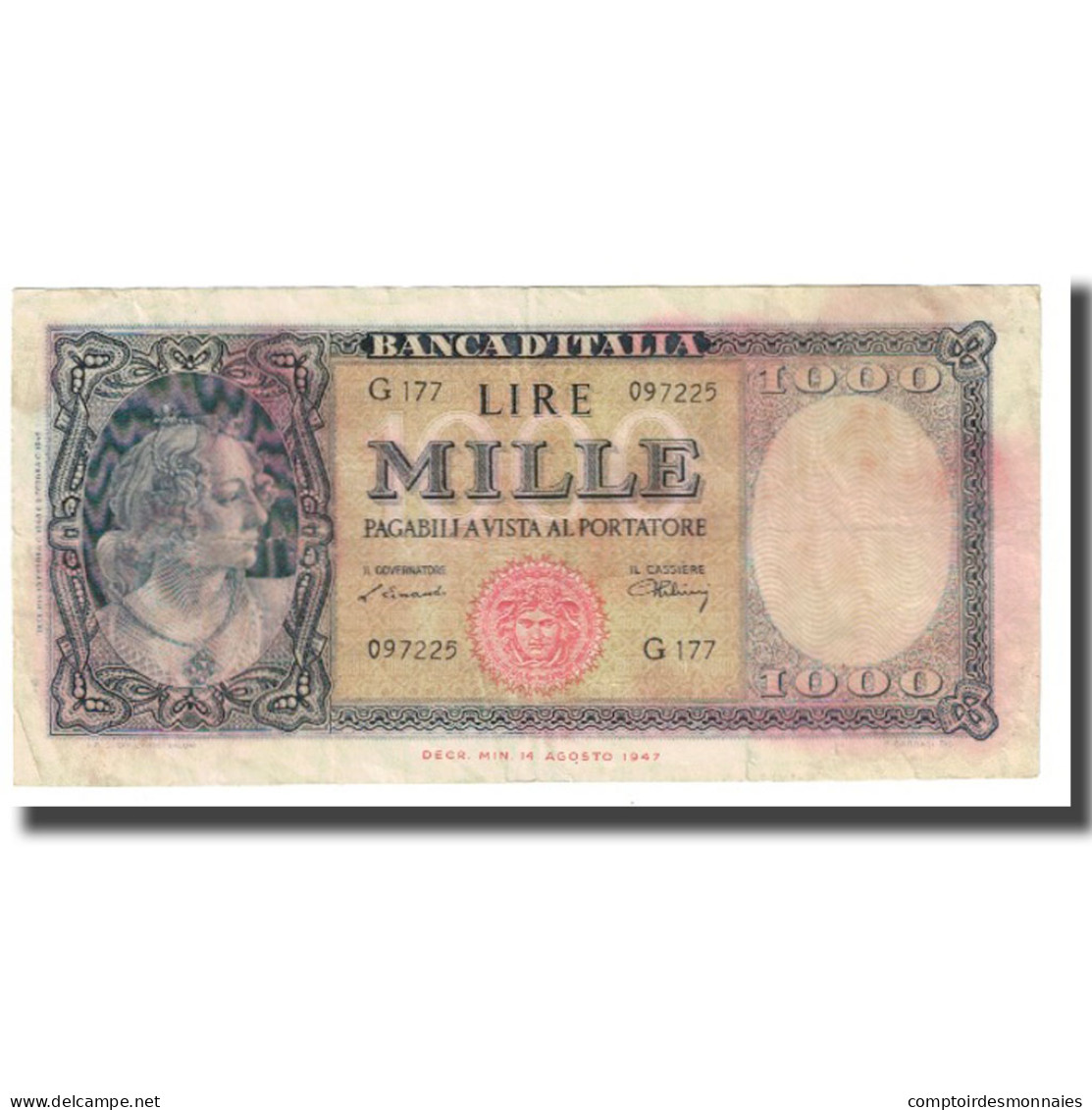 Billet, Italie, 1000 Lire, 1947, 1947-08-14, KM:88a, TTB - 1000 Lire