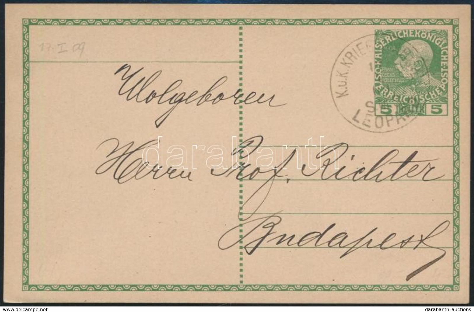 1909 5h Díjjegyes Tábori Levelezőlap / 5h Field PS-card "S.M.S. LEOPARD" - Altri & Non Classificati