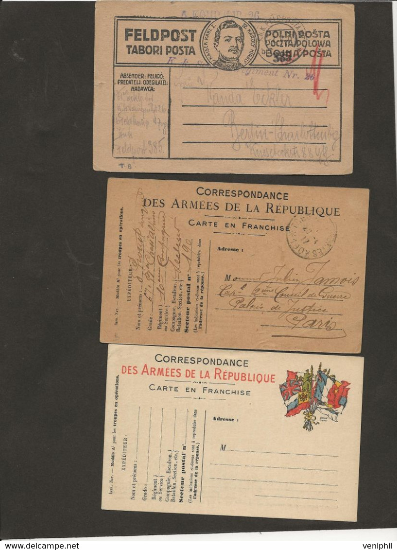 LOT DE 10 CARTES EN FRANCHISE MILITAIRE  1914 A 1917 - TB - Covers & Documents