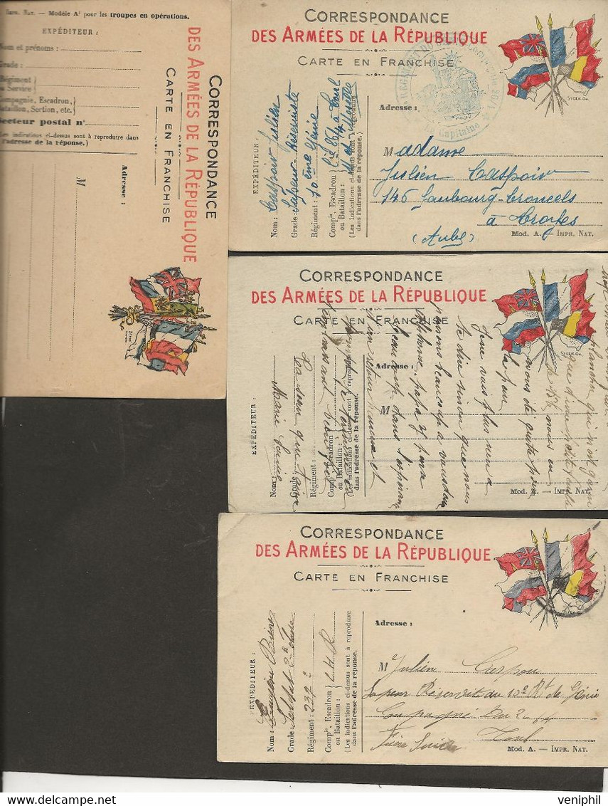 LOT DE 10 CARTES EN FRANCHISE MILITAIRE  1914 A 1917 - TB - Storia Postale