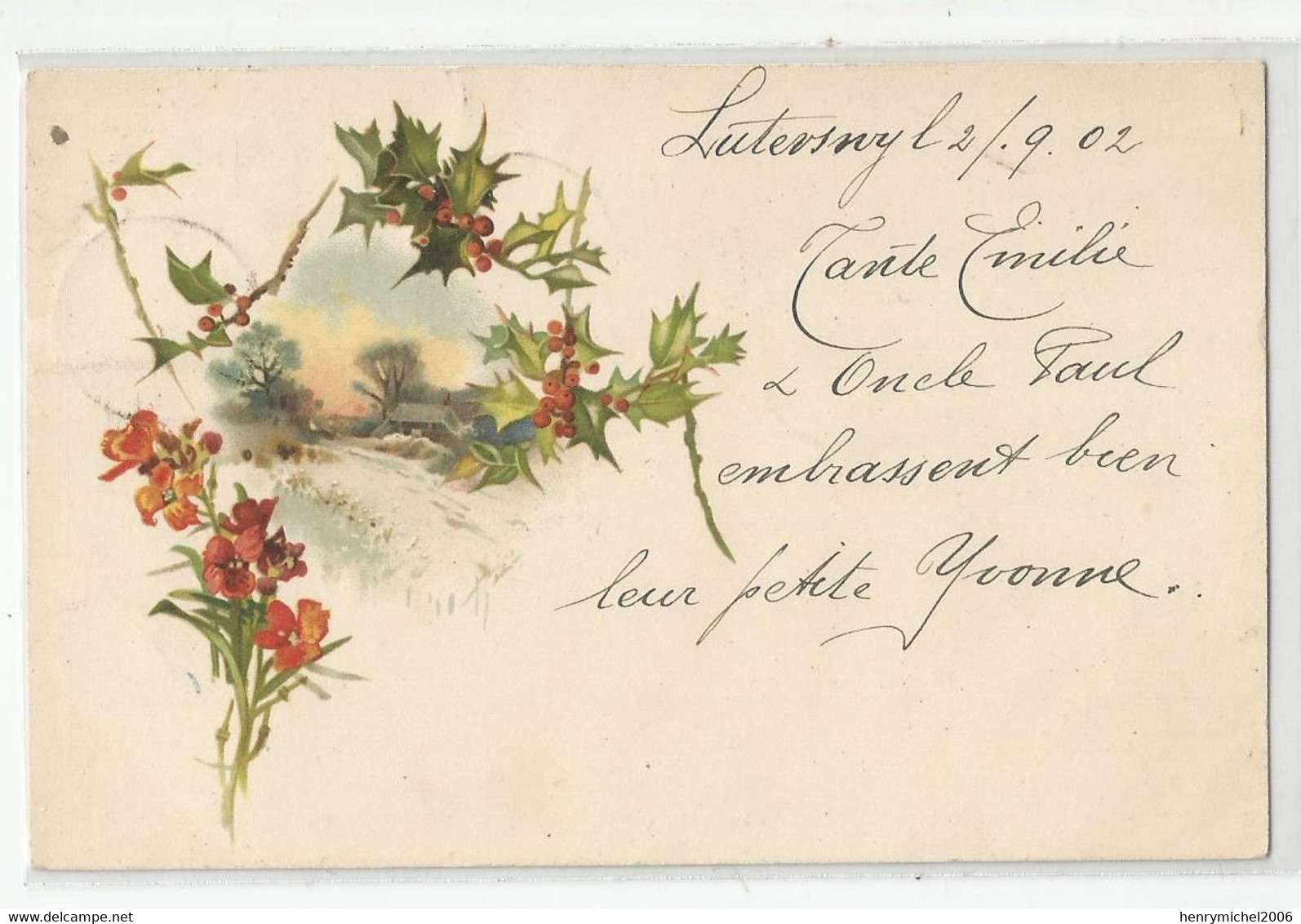 Suisse So Soleure Cachet Luterswil 1902 Paysage Fleur De Gui  Illustré Pour Genève - Soleure