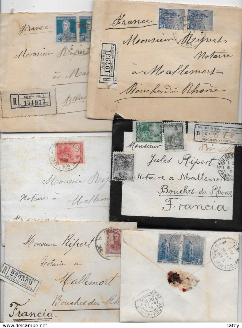 ARGENTINE 9 Lettres Dont 8 Recommandées Et 5 De ROSARIO P/ La FRANCE - Cartas & Documentos
