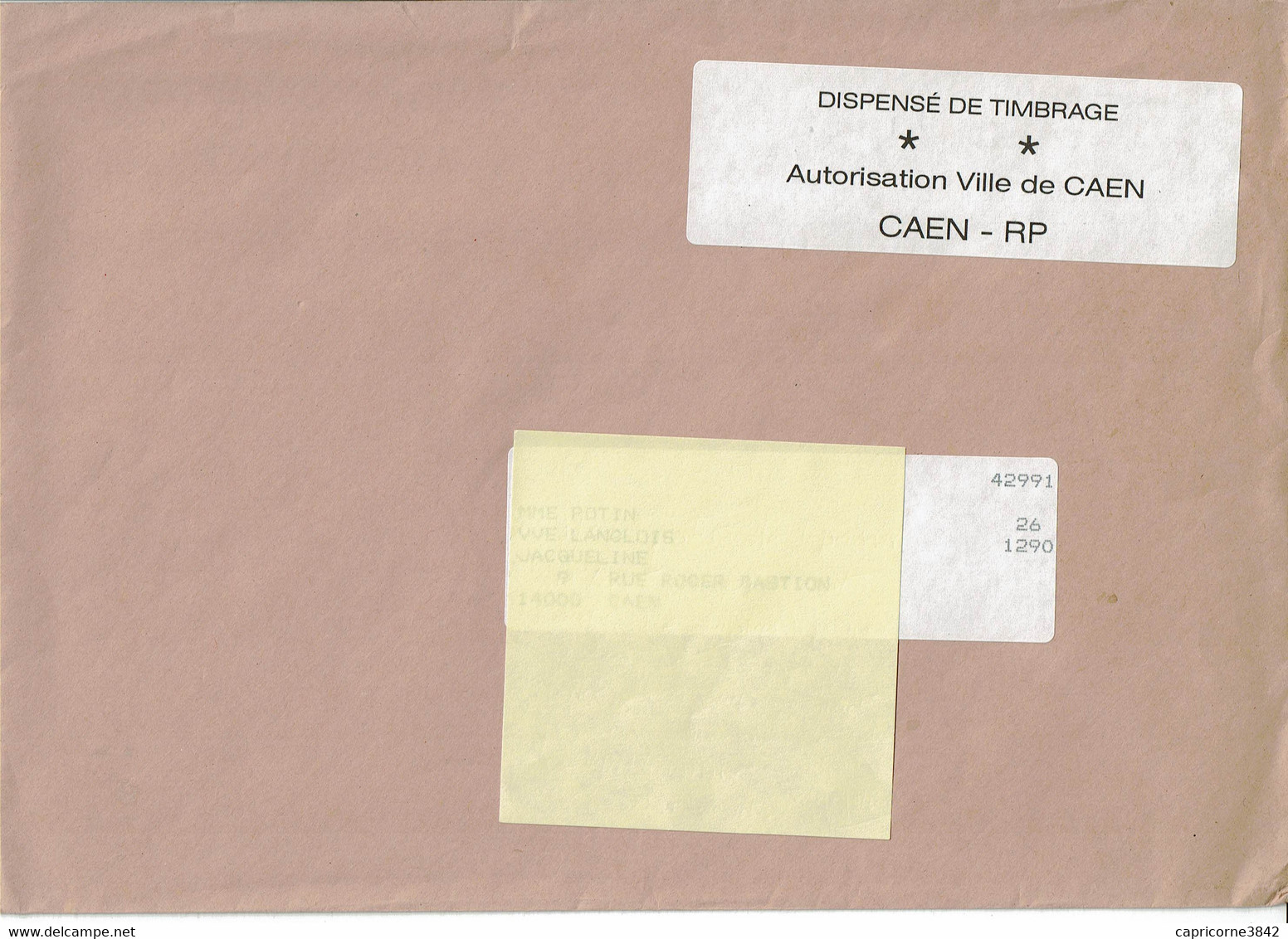 Lettre De Service - DISPENSE DE TIMBRAGE - AUTORISATION VILLE DE CAEN - CAEN - RP - Lettres Civiles En Franchise