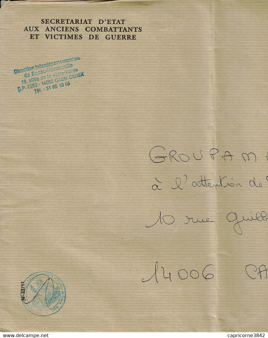 Lettre De Service  Secrétariat Aux Anciens Combattants - Cachet De Franchise Postale  Service Des Pensions, Secours… - Frankobriefe