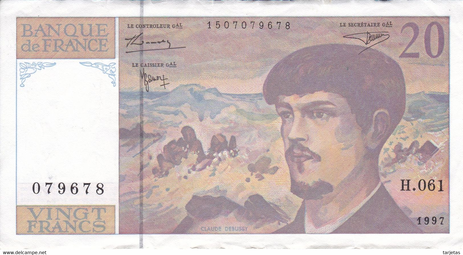 BILLETE DE FRANCIA DE 20 FRANCS DEL AÑO 1997 SERIE H.061  (BANKNOTE) CLAUDE DEBUSSY - 20 F 1980-1997 ''Debussy''