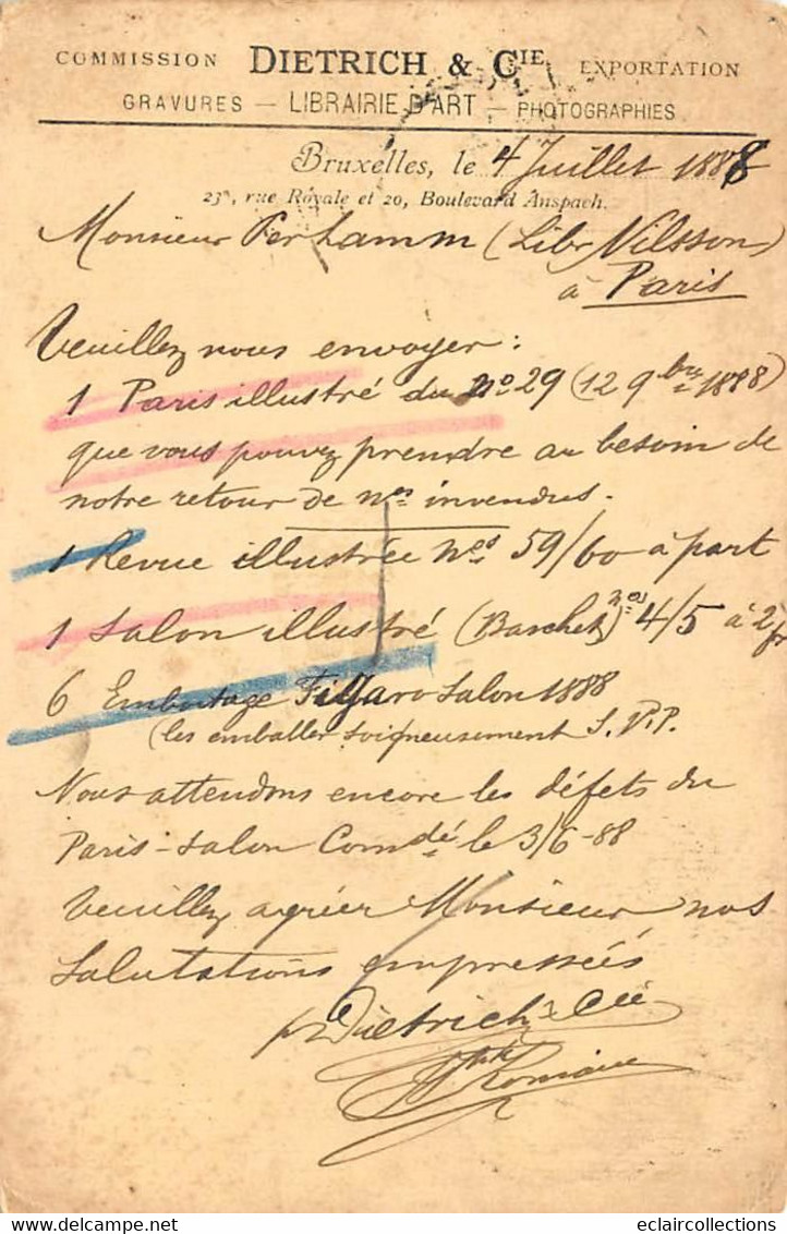 Thème      Littérature-Librairie Demande De Revues. De Diétrich  Rue Royale Bruxelles Belgique Année 1888    (voir Scan) - Altri & Non Classificati