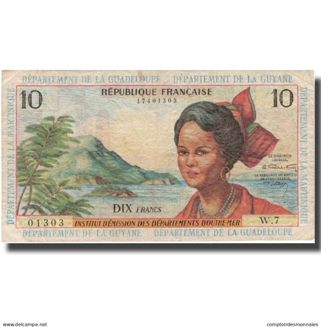 Billet, French Antilles, 10 Francs, Undated (1964), KM:8b, TB+ - Guyane Française