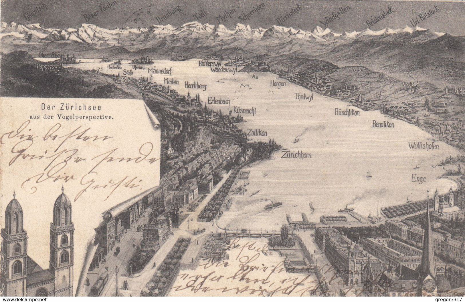 3978) ZÜRICHSEE Aus Der Vogelperspective - Tolle VARIANTE Mit Wollishofen - Enge - Zürichhorn ALT ! 1903 !! - Enge