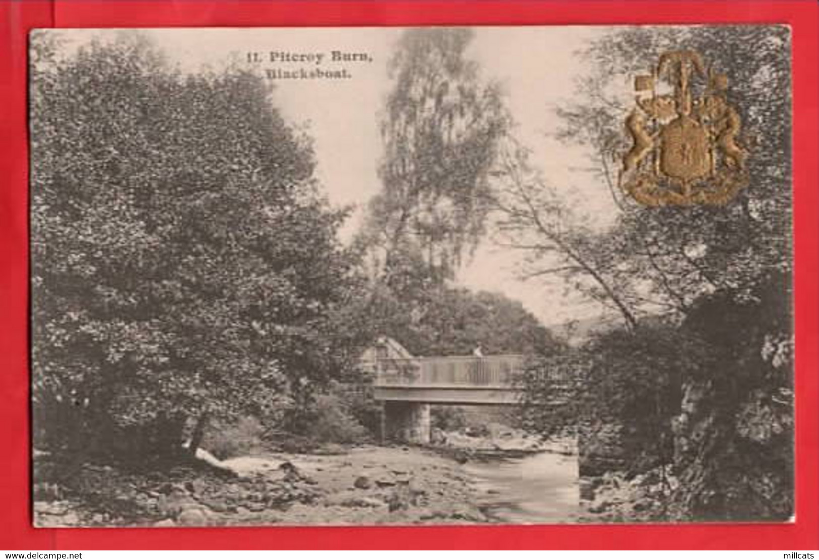 SCOTLAND  BAMNFFSHIRE  BLACKBOAT   PITCROY BURN  +  EMBOSSED COAT OF ARMS - Banffshire