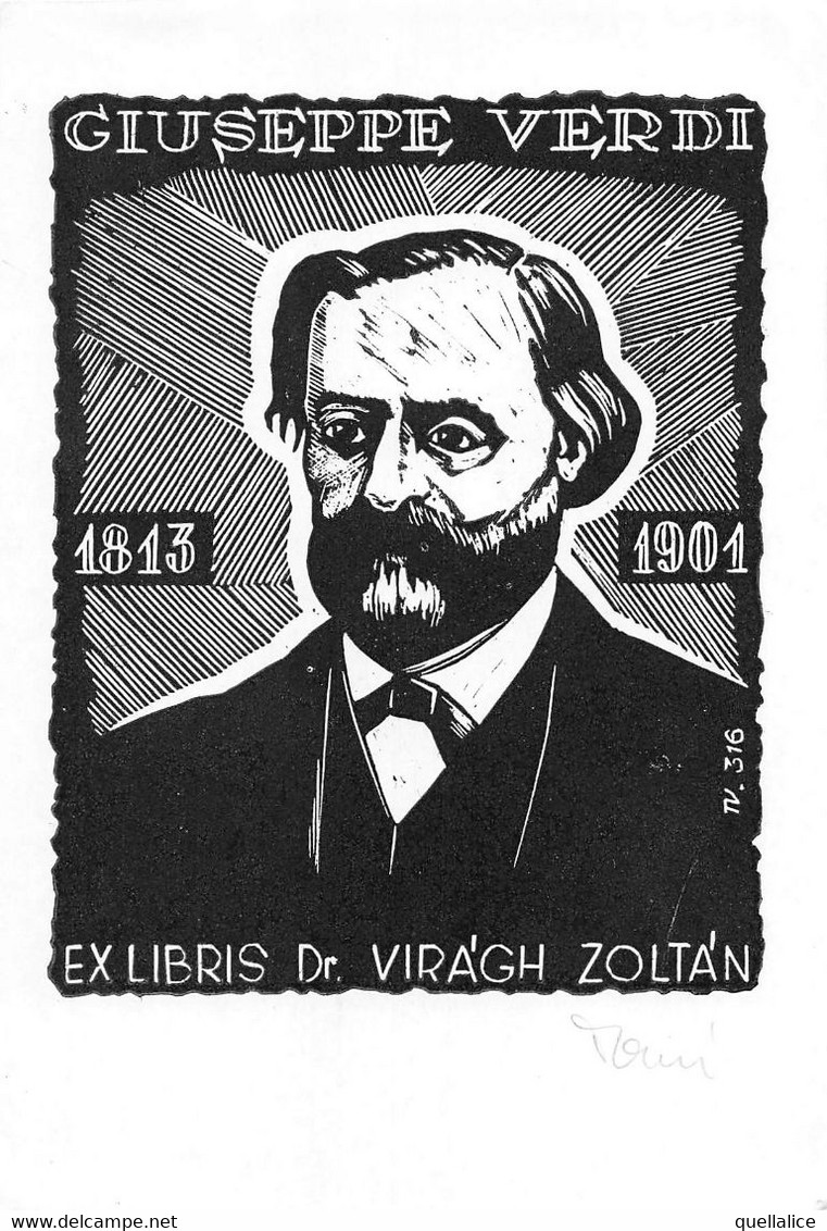 02780  "GIUSEPPE VERDI 1813/1901 - EX LIBRIS DR. VIRÀGH ZOLTÀN" ORIG. - Exlibris