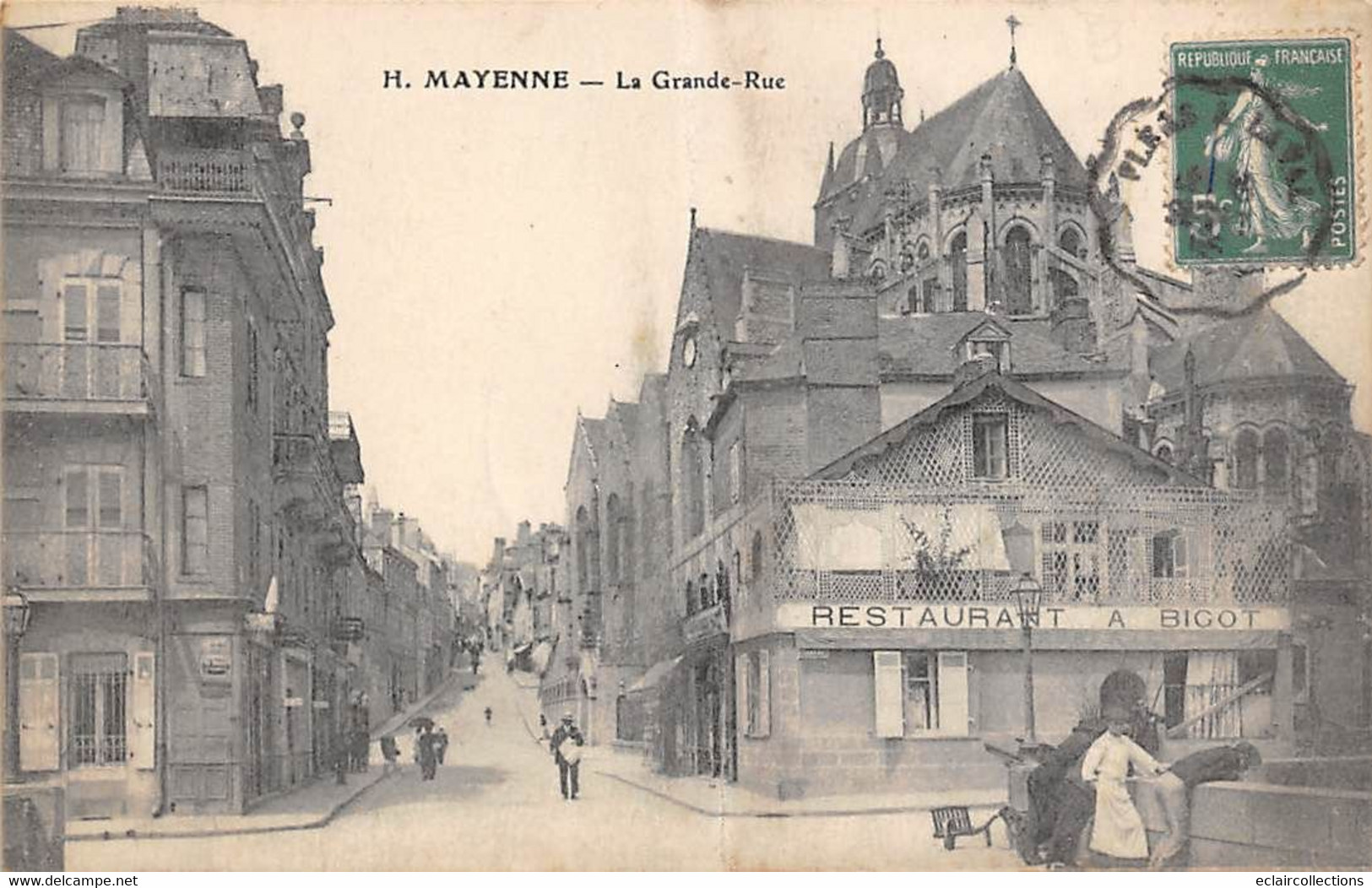 Mayenne      53       Mayenne.    La Grande Rue. Restaurant Bigot        ( Voir Scan) - Mayenne