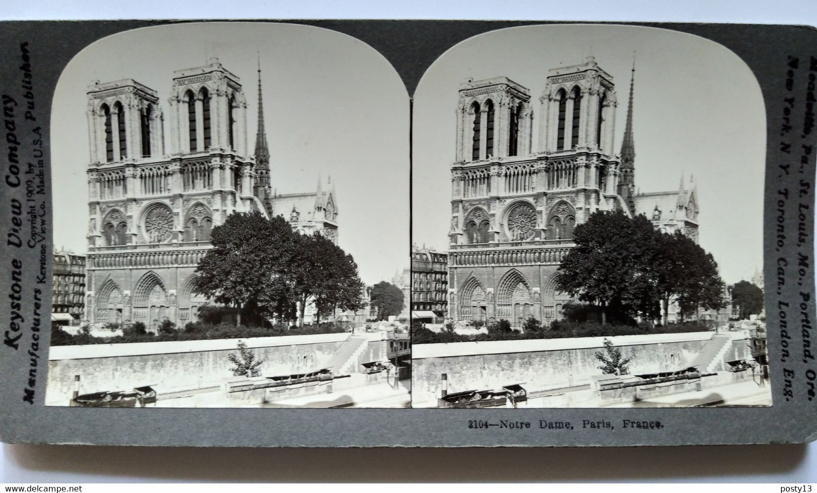 PARIS - Photo Stéréoscopique NOTRE DAME - Bouquinistes Au Premier Plan - 1909 - Ed. Keystone - TBE - Stereoscopio