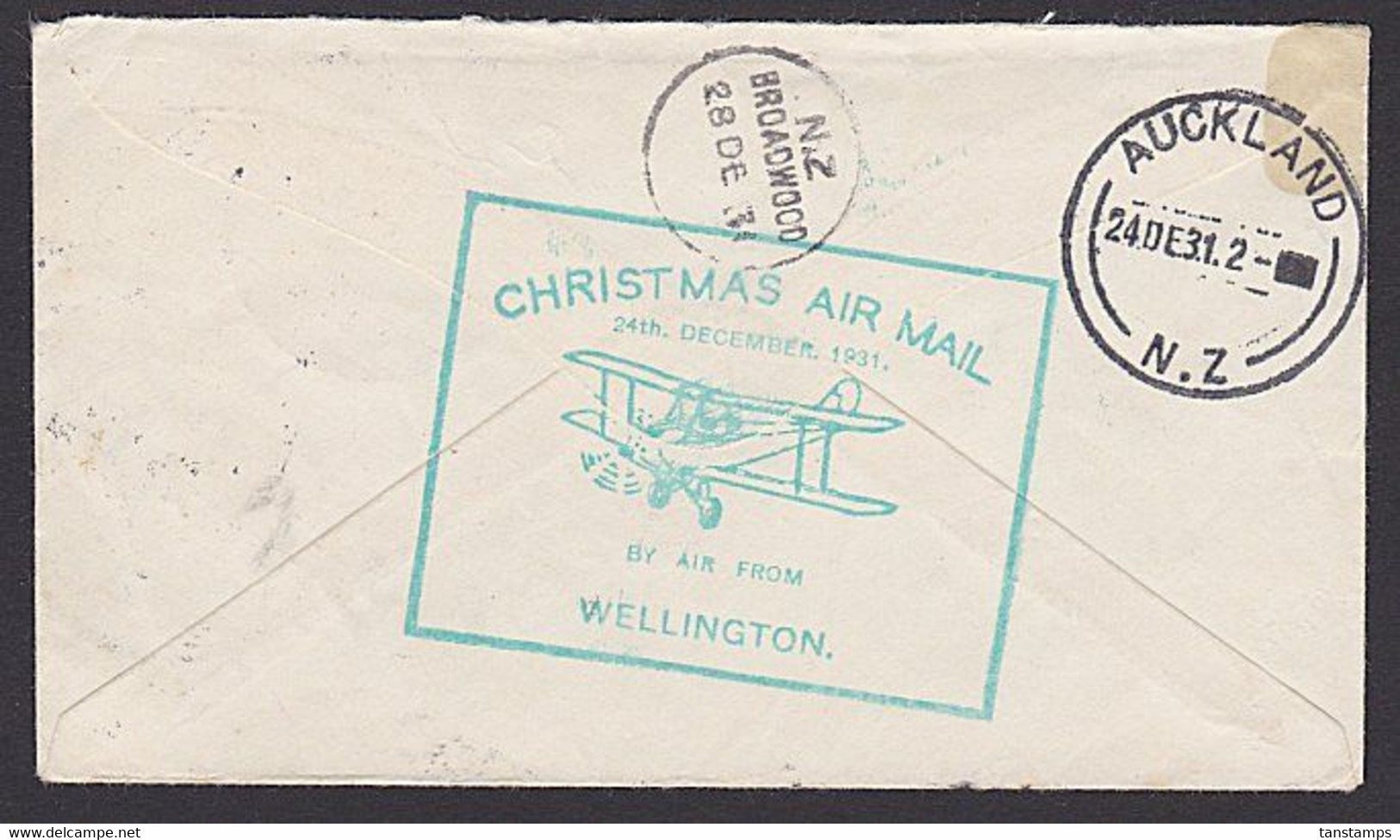 SPECIAL CHRISTMAS FLIGHT 1931 ASHBURTON - BROADWOOD NORTH AUCKLAND * - Corréo Aéreo