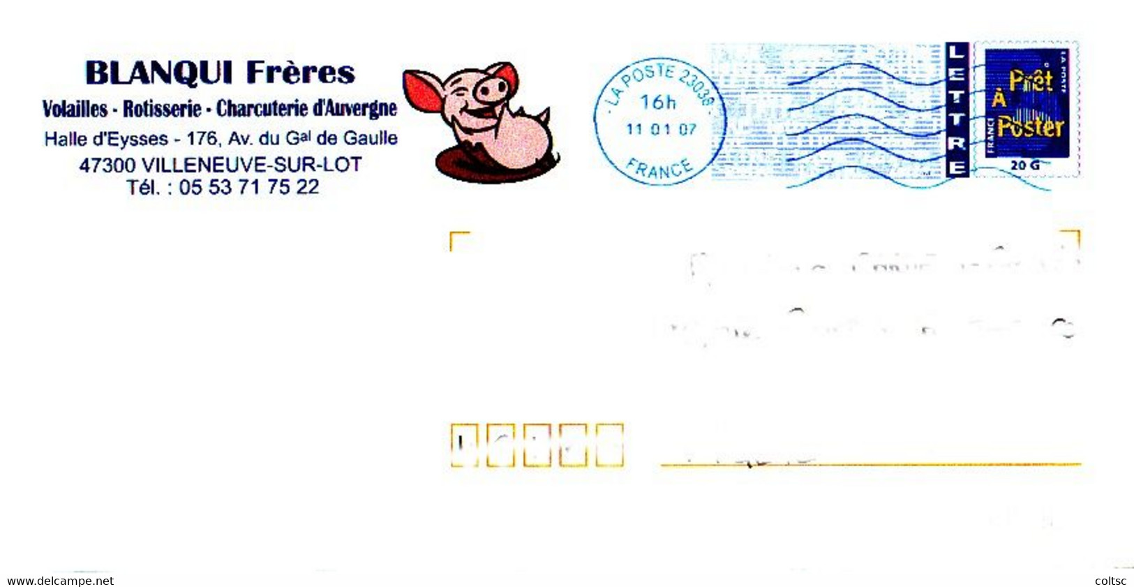9593- PAP Logo PAP Repiquage Privé Villeneuve Sur Lot (47) Thème Porc, Cochon, Oblitéré - Farm