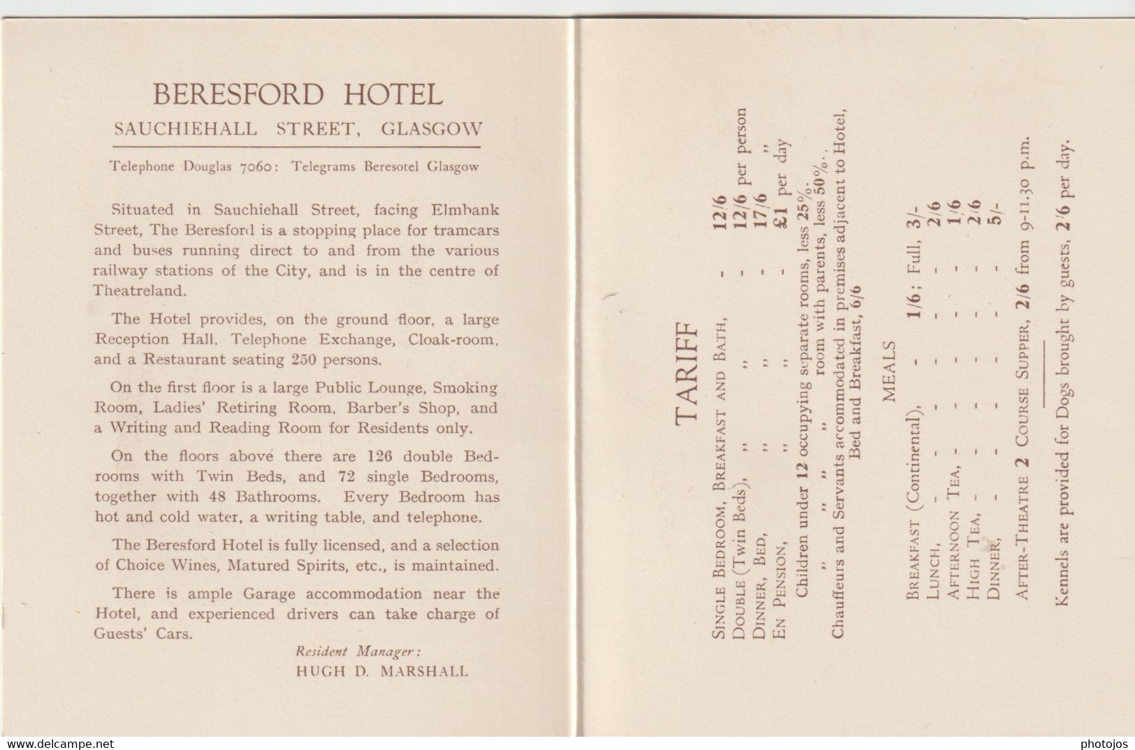 Petit Dépliant Publicitaire  Hôtel Beresford Glasgow (UK) - Toeristische Brochures