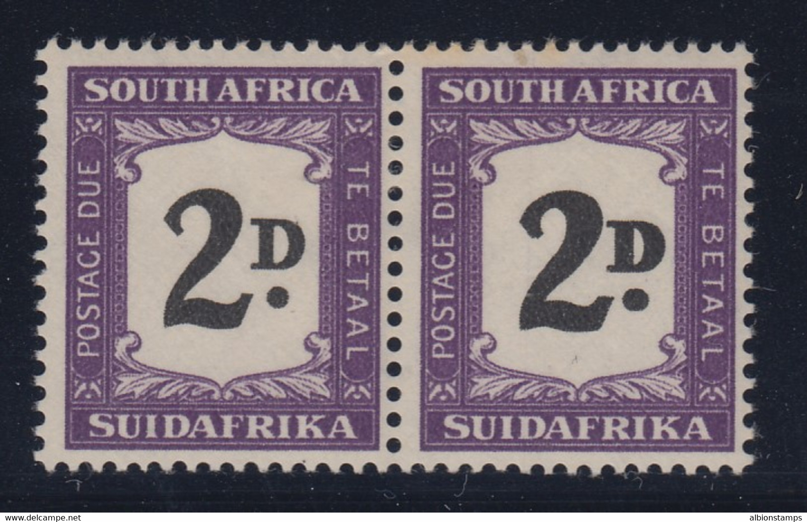 South Africa, SG D36a, MHR Pair (couple Slightly Toned Perf Tips) "Thick D" Var - Timbres-taxe