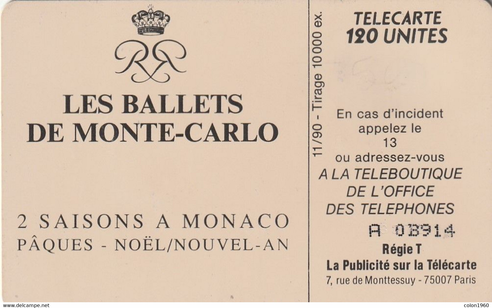 MONACO. MF11. French Cancan. 120U. 1990-11. 10000 Ex. (045) - Monace