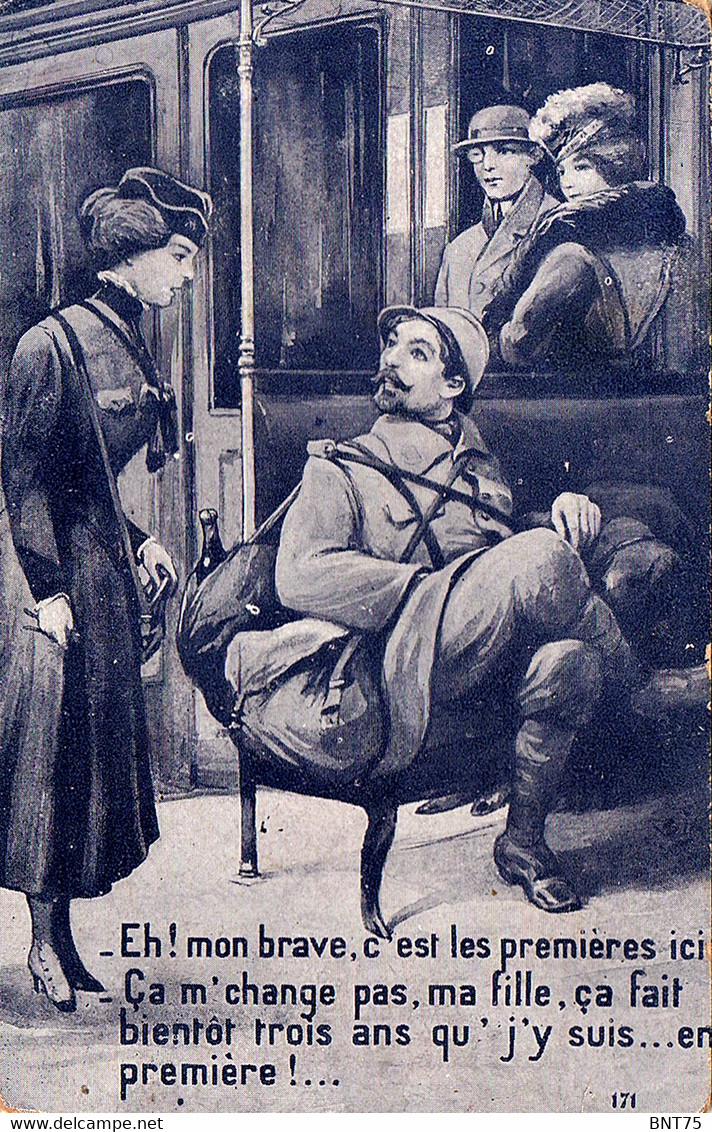 En Première. Soldat Dans Le Métro Parisien - Oorlog 1914-18