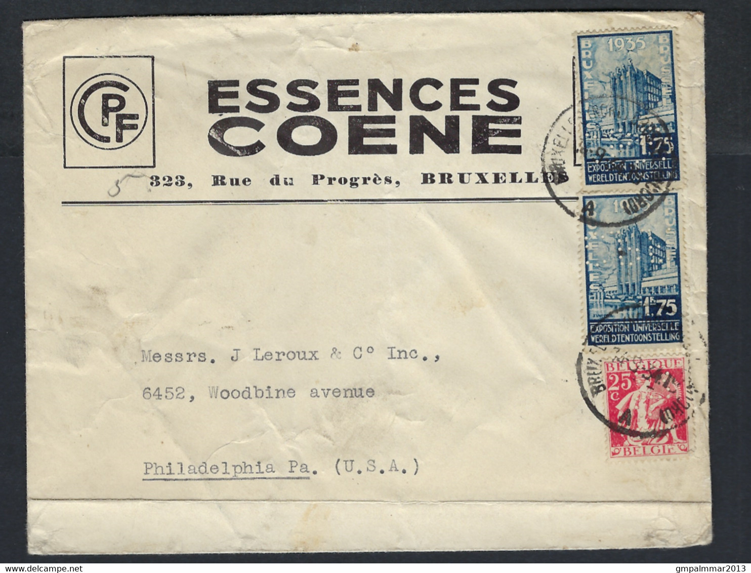 PERFIN / PERFO Brief Verzonden Van SCHAERBEEK In 1934 Naar USA Met Firmaperforatie C.P.F. , Staat Zie 3 Scans ! LOT 232 - 1909-34