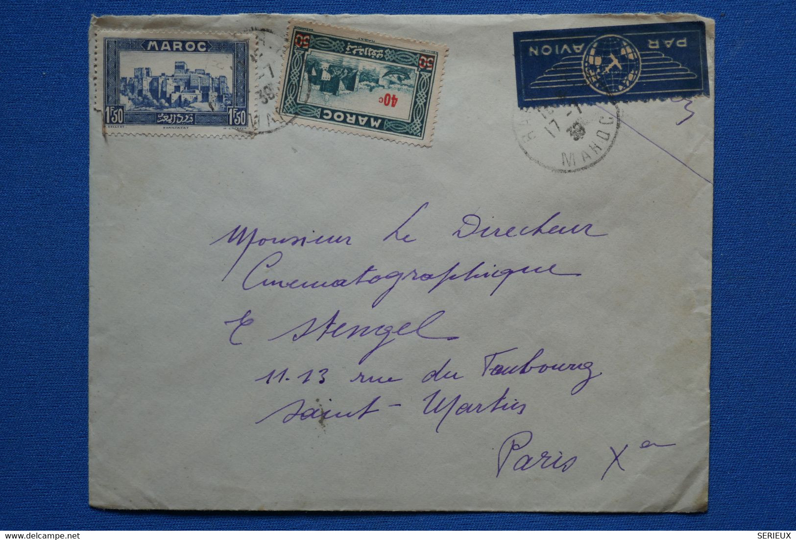 R16 MAROC BELLE LETTRE 1939 RABAT POUR PARIS FRANCE +SURCHARGE+ AFFRANCH INTERESSANT - Brieven En Documenten