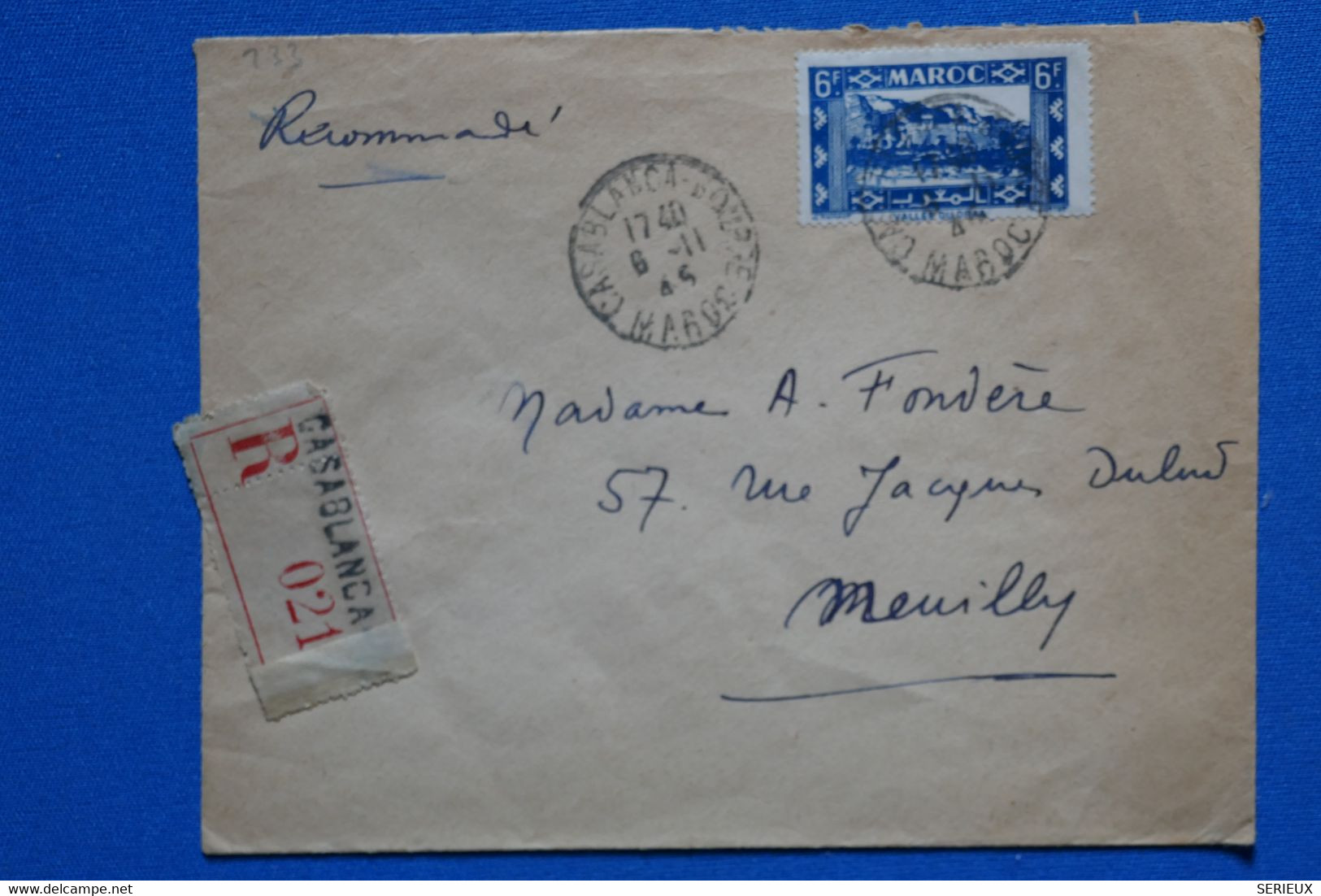 R16 MAROC BELLE LETTRE 1948 CASABLANCA POUR DETROIT USA + AFFRANCH PLAISANT - Briefe U. Dokumente