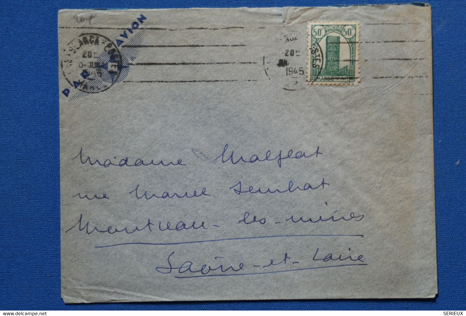 R16 MAROC BELLE LETTRE   1945 CASABLANCA POUR MONTCEAU MINES FRANCE + AFFRANCH INTERESSANT - Altri & Non Classificati