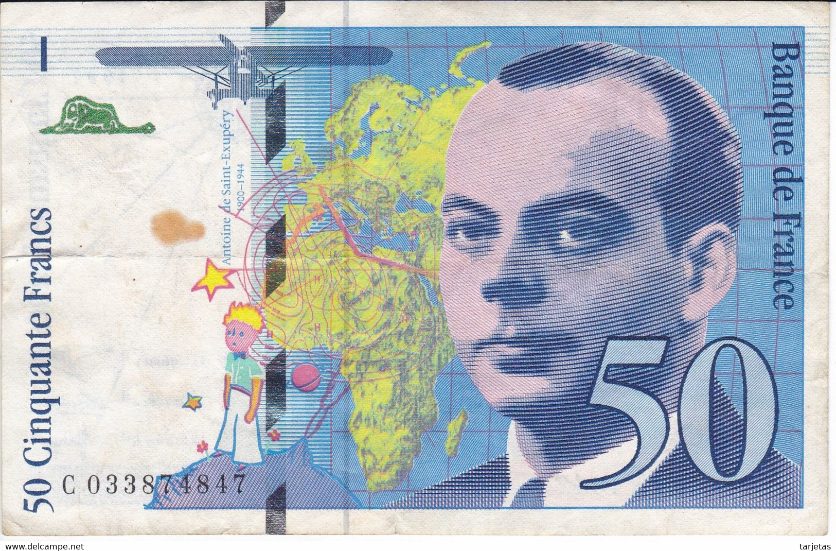 BILLETE DE FRANCIA DE 50 FRANCS DEL AÑO 1997  (BANKNOTE) EXUPERY - 50 F 1992-1999 ''St Exupéry''