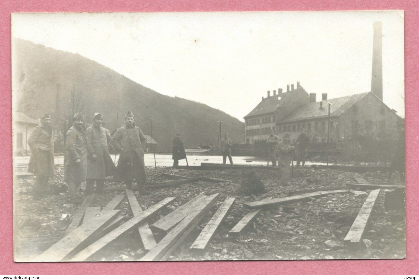 68 - Ste CROIX Aus MINES - Carte Photo - Usines - Inondations ( 1919/1920 ) - Soldats Français - Sainte-Croix-aux-Mines