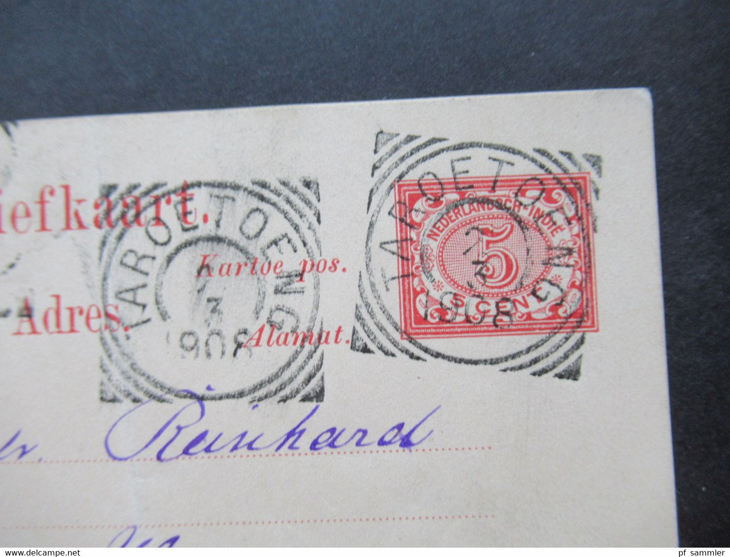 Niederländisch Indien 1908 GA Mit 5 Stempeln U.a. Taroetoeng (2) Nach Hemer Gesendet Anfrage Nach Photopapier 48x64 - Netherlands Indies
