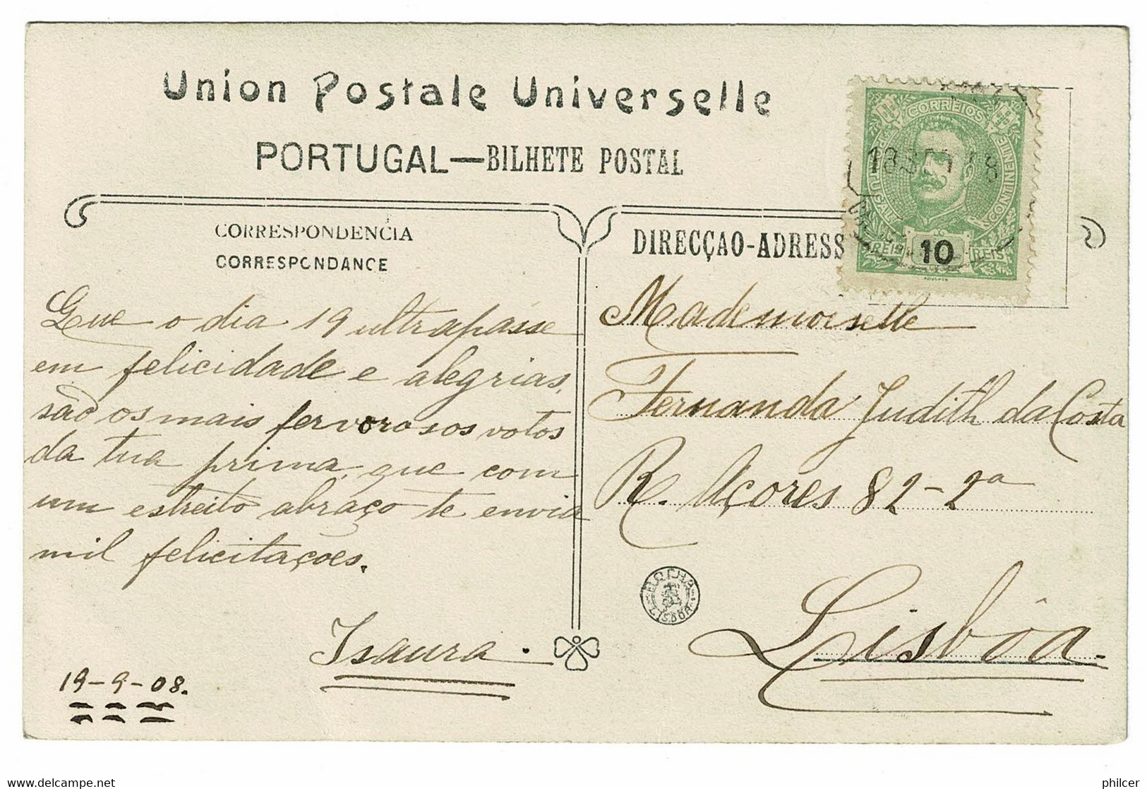 Portugal, 1908, Bilhete Postal Para Lisboa - Covers & Documents