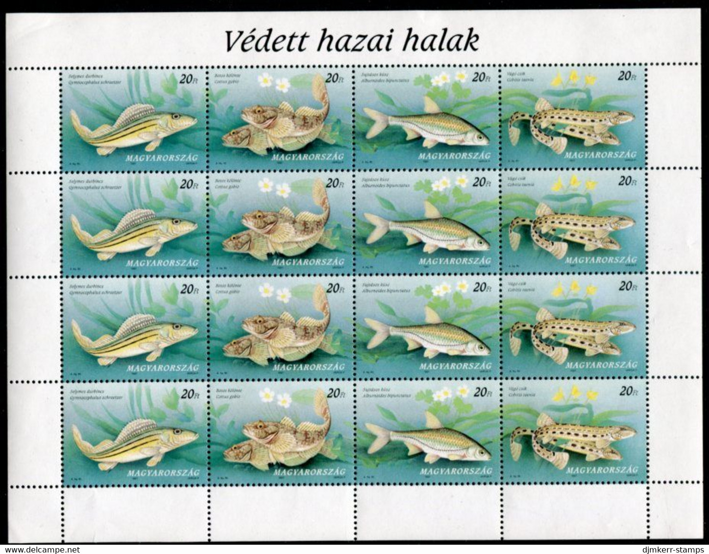 HUNGARY 1997 Fish Sheetlet MNH / **.  Michel 4457-60 - Blocks & Sheetlets