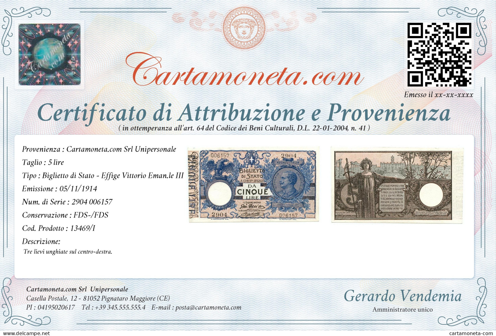 5 LIRE BIGLIETTO DI STATO VITTORIO EMANUELE III FLOREALE 05/11/1914 FDS-/FDS - Regno D'Italia – Other