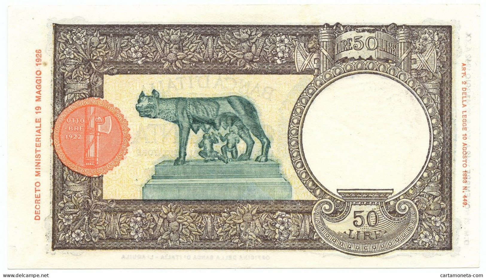 50 LIRE CAPRANESI LUPA CAPITOLINA M. STRETTO FASCIO L'AQUILA 21/11/1942 SPL+ - Regno D'Italia – Other