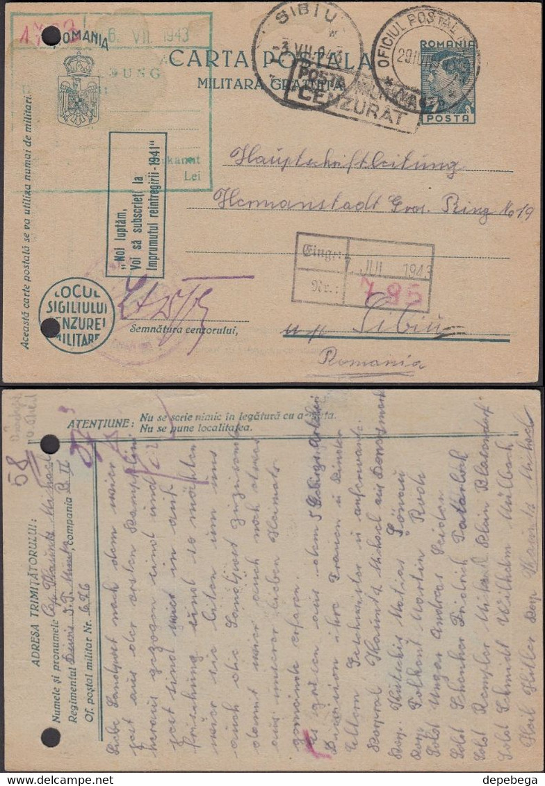 Romania - WWII Field Post Stationery, Carte Postala Militara, Oficiul Postal Militar Nr. 676 - 1943 - Sibiu. - Enteros Postales