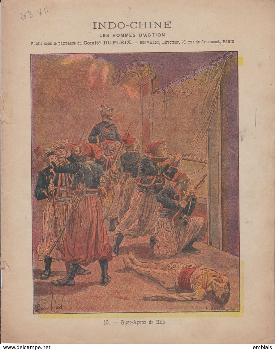 COUVERTURE De CAHIER - INDO-CHINE - 10. Guet-Apens De Hué - Zouaves, Tirailleurs - Illustration L.BOMPLED -  Fin XIXe - Coberturas De Libros