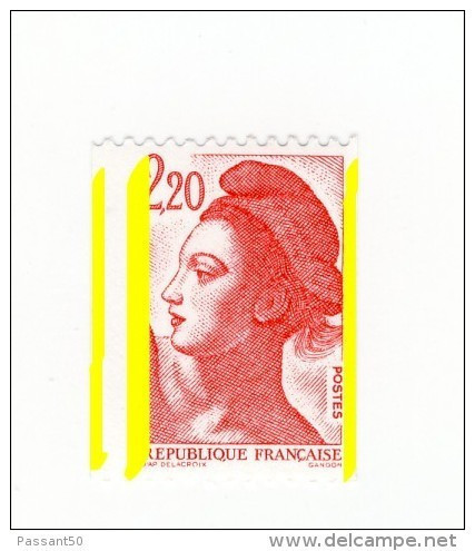 Liberté 2fr20 Rouge De Roulette YT 2379k Gomme Mate Avec 3 Bandes Phospho . Superbe , Voir Le Scan . Cote YT : 10 € . - Ungebraucht