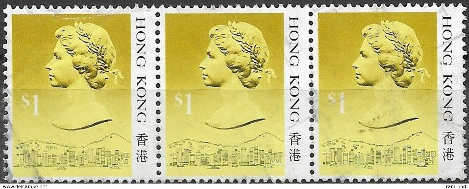 HONG KONG 1987 Queen Elizabeth & Central Victoria - $1 - Multicoloured FU - Blocchi & Foglietti