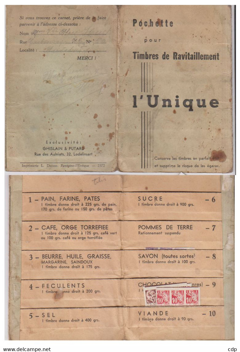 RARE  Pochette Pour Timbres Ravitaillement  1940-45 - Décrets & Lois