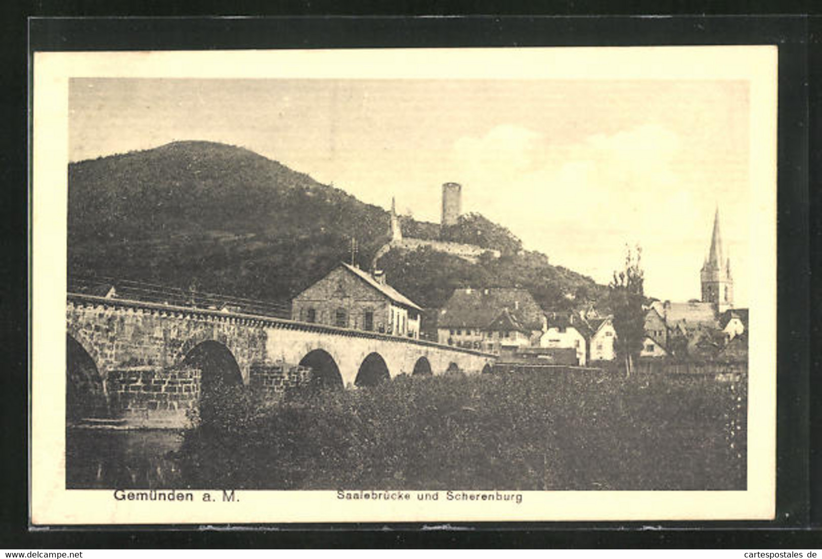 AK Gemünden A.M., Saalebrücke Und Scherenburg - Gemünden