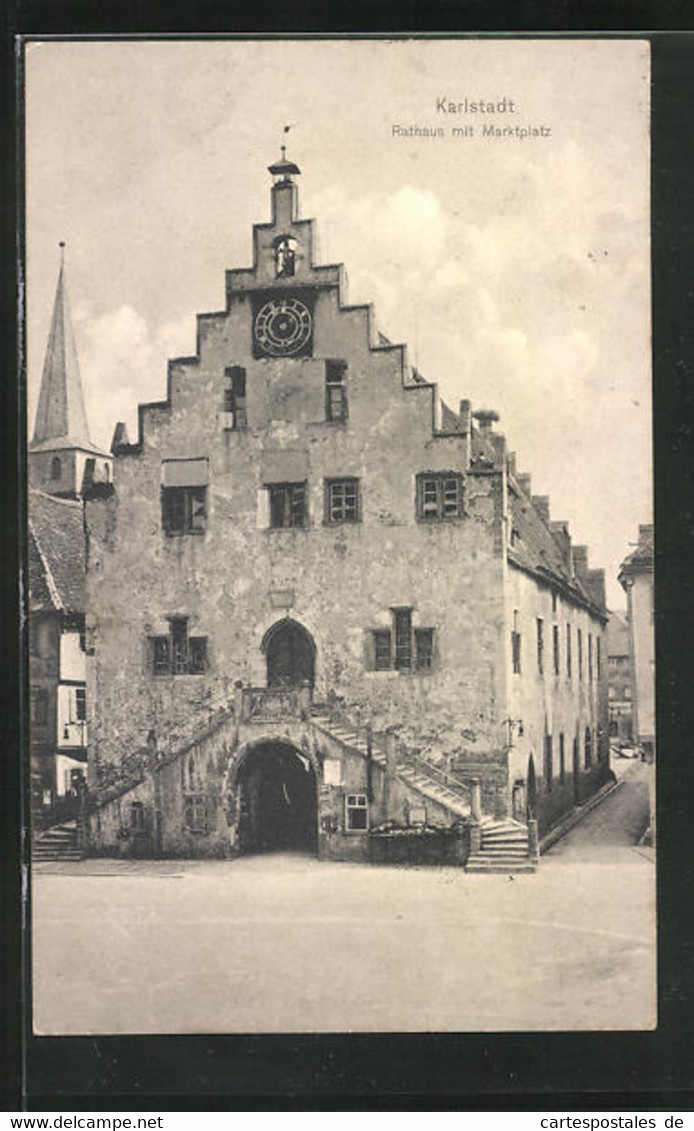 AK Karlstadt, Rathaus Mit Marktplatz - Karlstadt