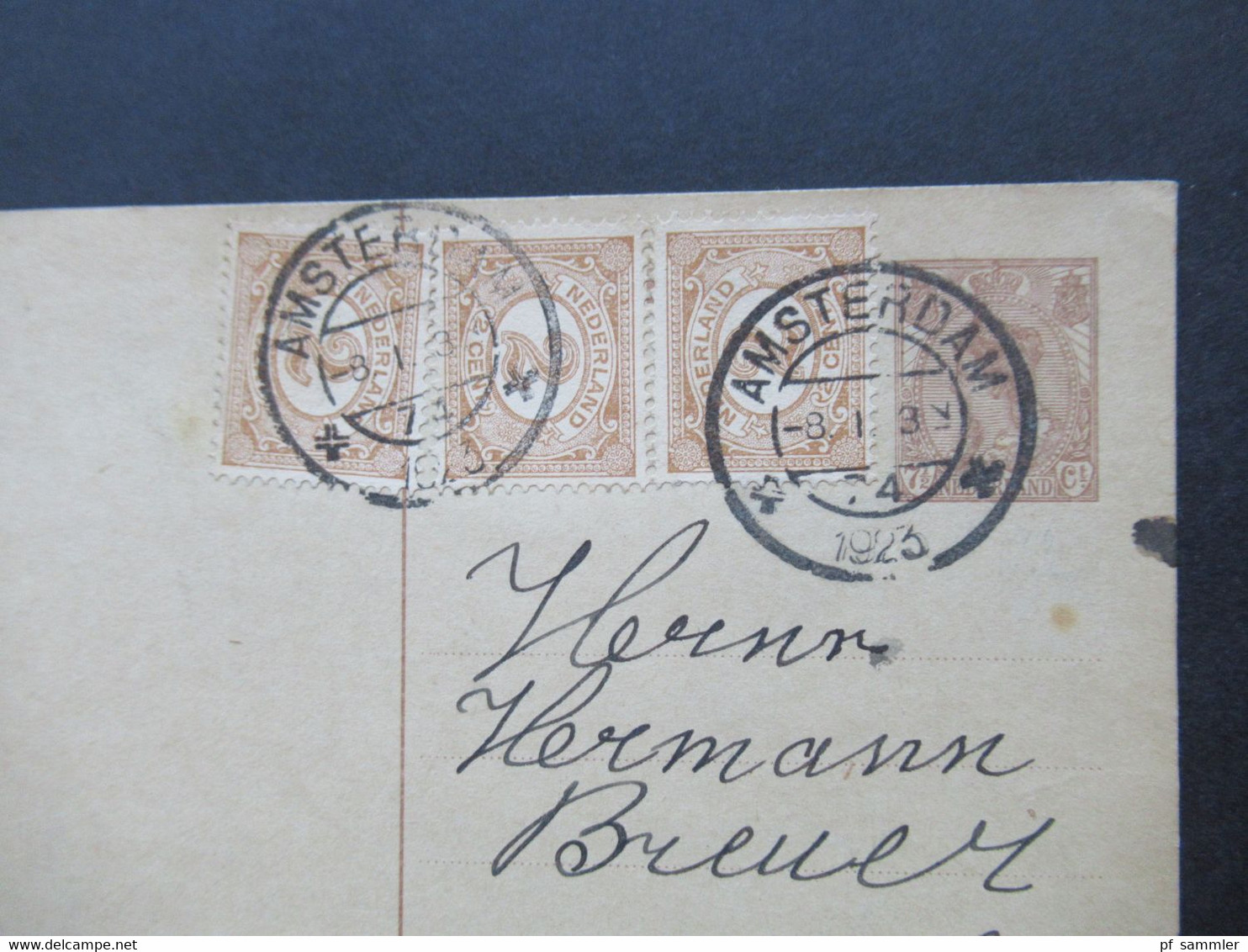 Niederlande 1923 Ganzsache 7 1/5 Cent Mit 3x Zusatzfrankatur Stempel Amsterdam 74 Nach Goch Gesendet - Lettres & Documents