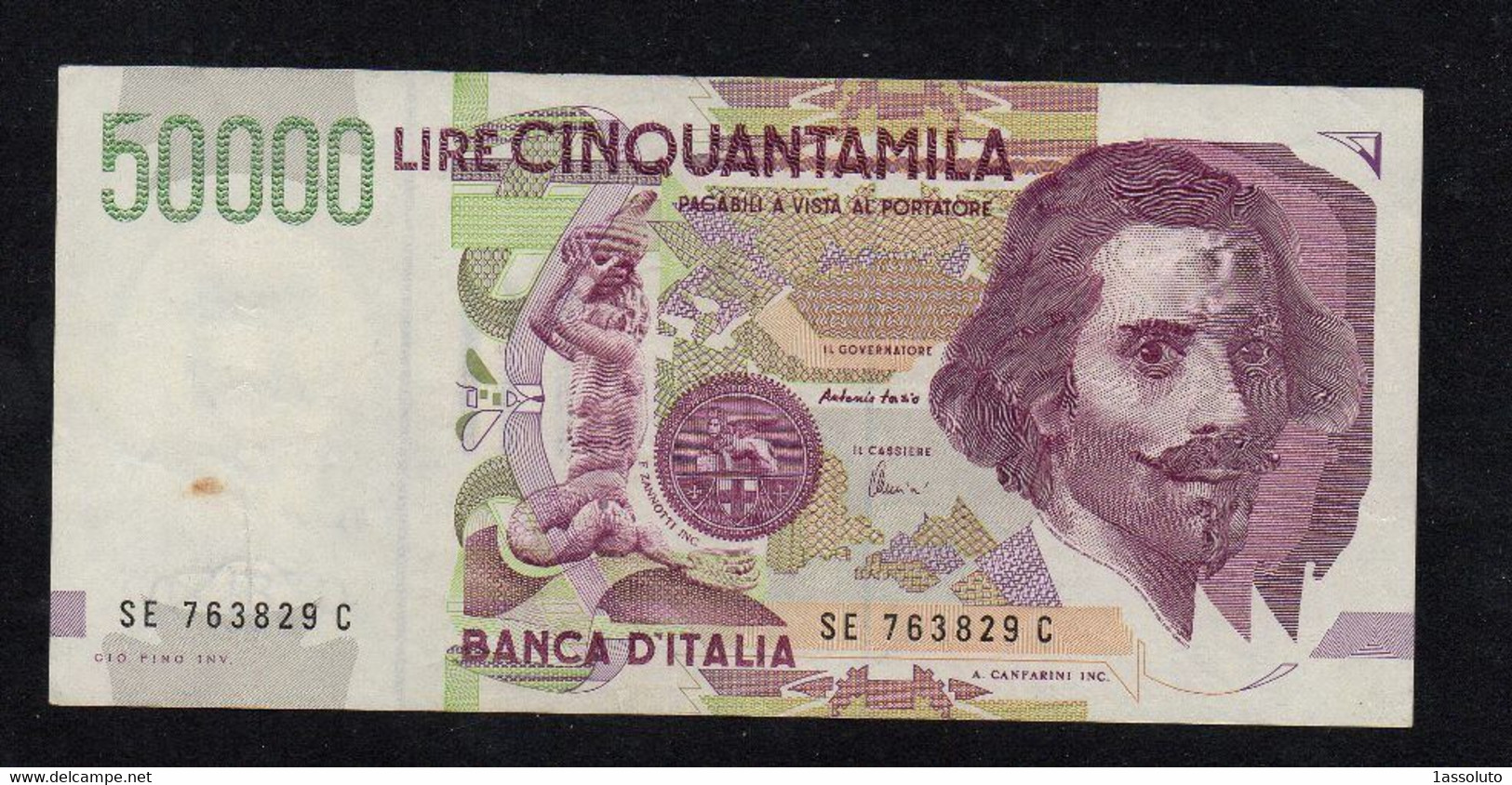 REPUBBLICA ITALIANA 50000 LIRE  BERNINI - SPL  - 2° Tipo Con Macchia - 50000 Liras