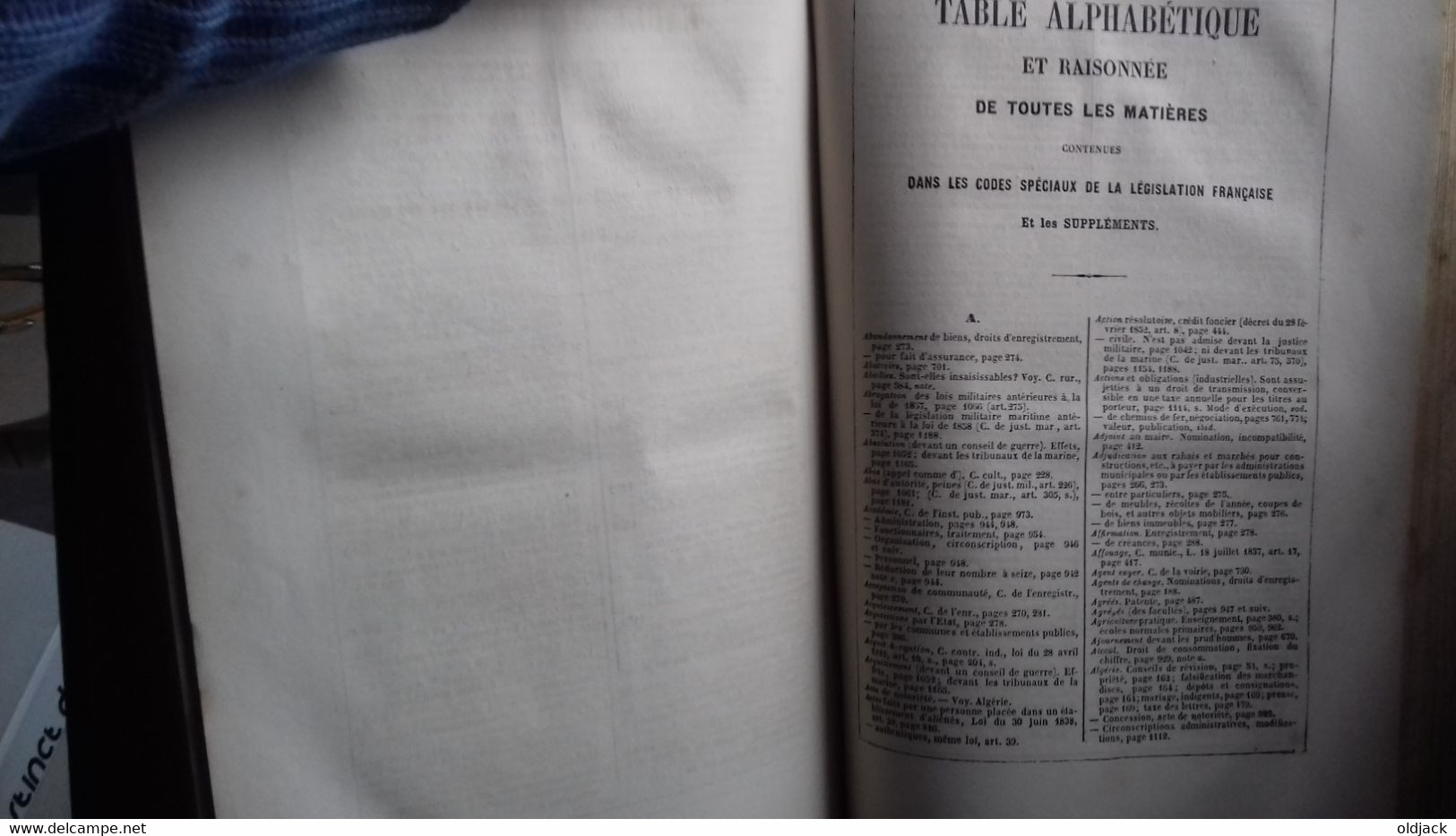 BACQUA Napoléon " Codes Spéciaux De La Législation Française " Imp.DUPONT P.1861(Col1a) - Recht