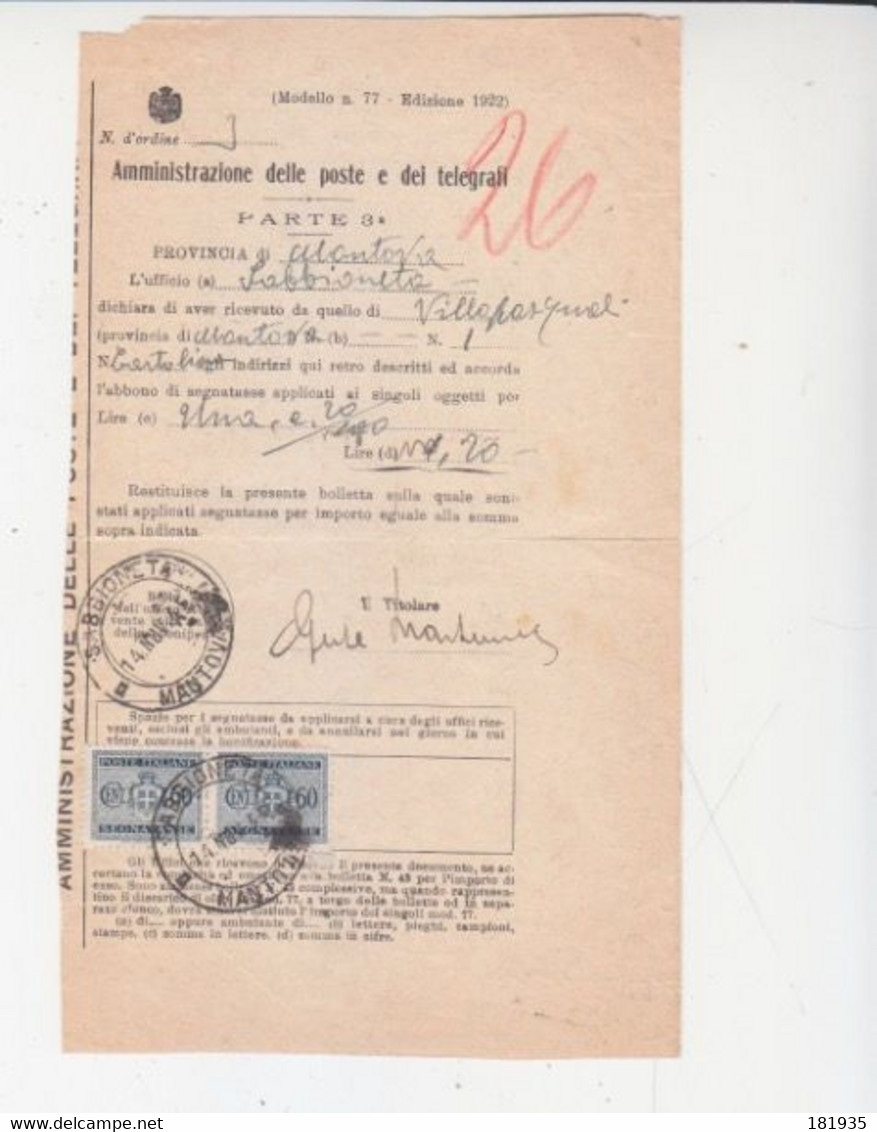 Cover Letttera Mod 77 Abbuono Segnatasse-Italy Italia - Segnatasse