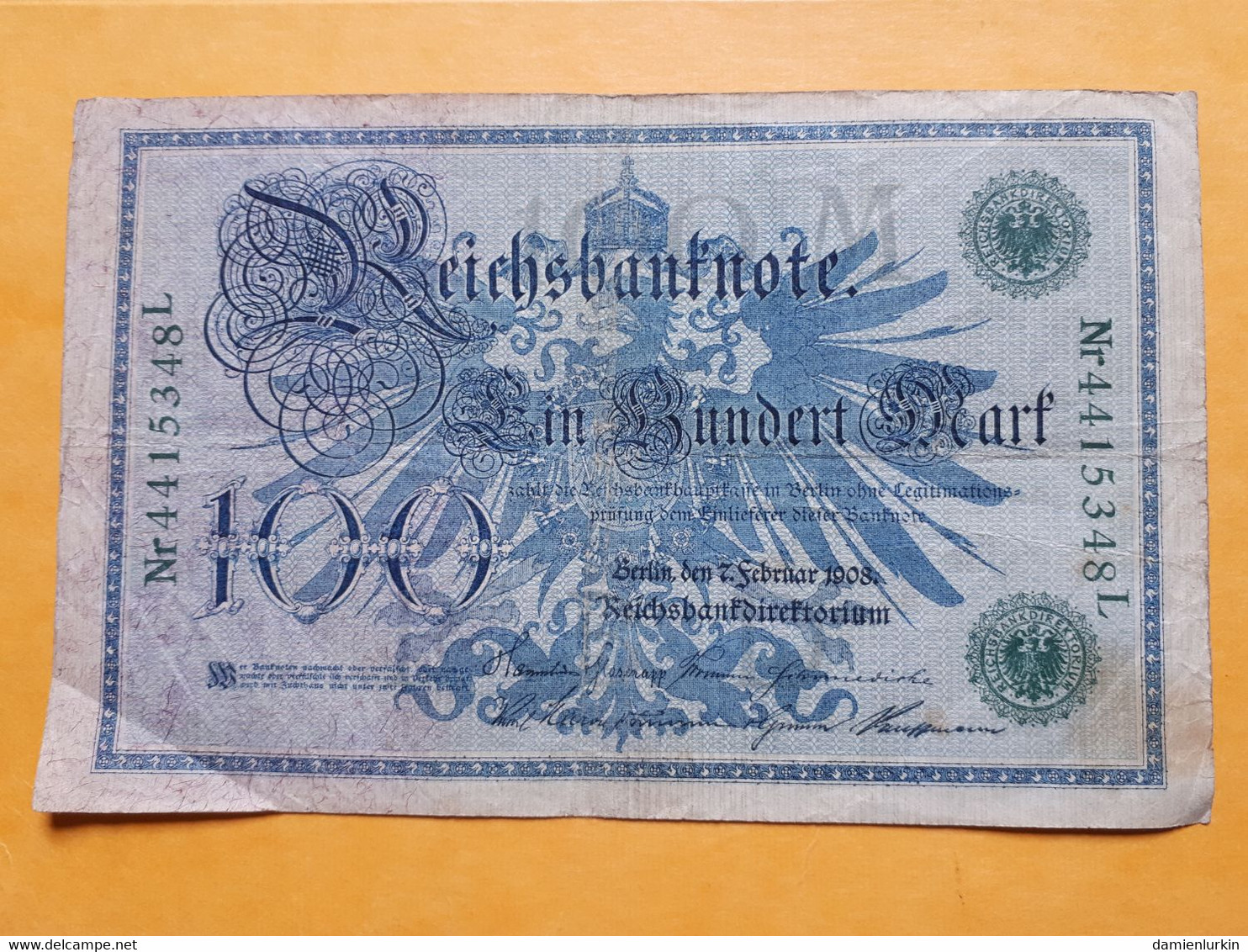 ALLEMAGNE 100 MARK 1908 CACHET VERT - 100 Mark