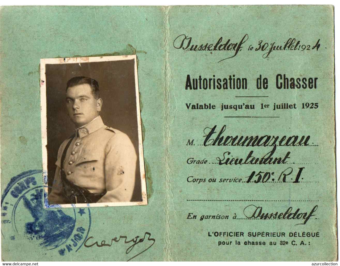 AUTORISITION DE CHASSER .150EM RI . DUSSELDORF . 1924 - Historical Documents