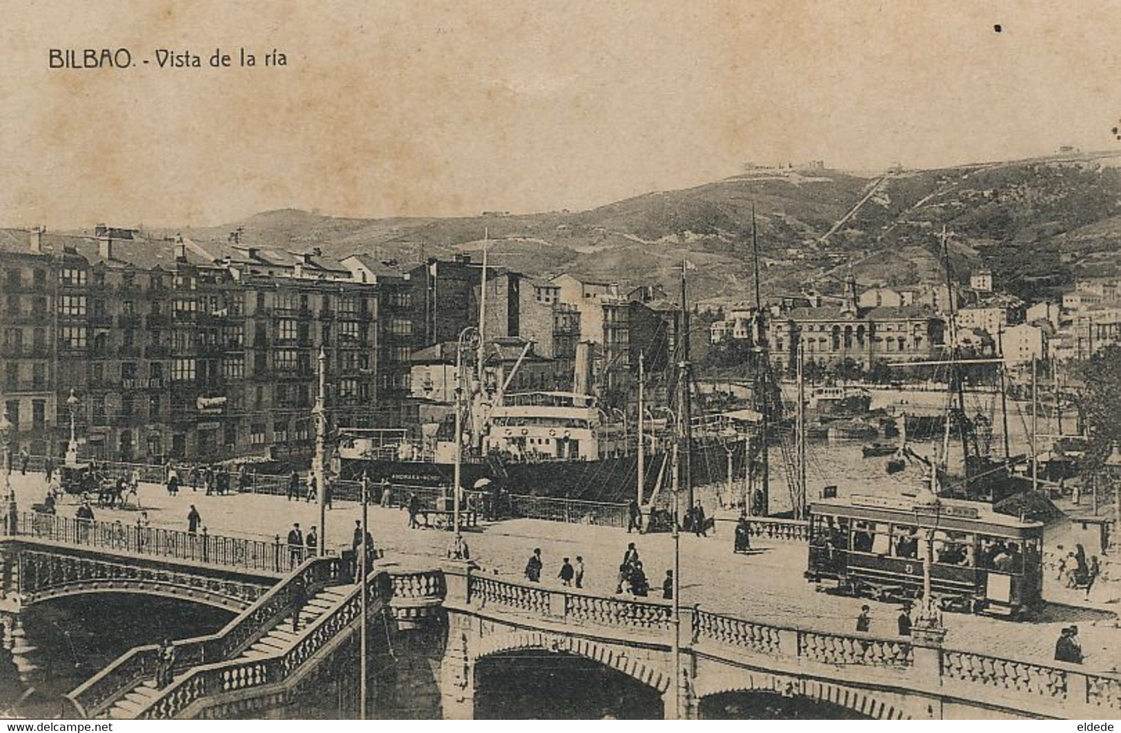 Bilbao Vista De La Ria Tram Tranvia Ship Andraka Menoi Libreria Verdes - Vizcaya (Bilbao)