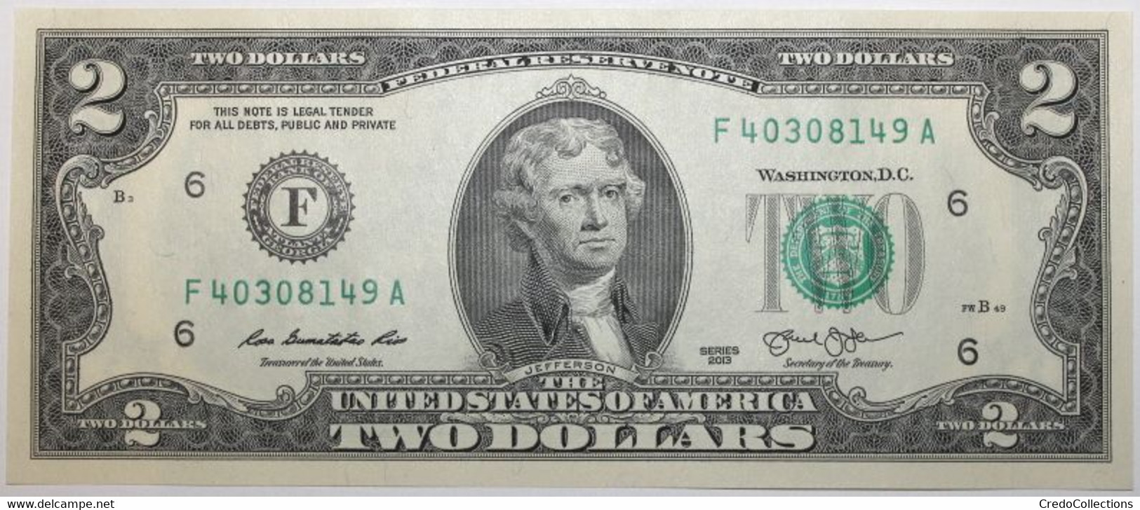 USA - 2 Dollars - 2013 - PICK 538F - NEUF - Biljetten Van De  Federal Reserve (1928-...)