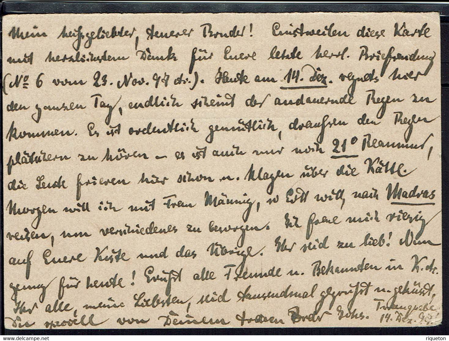 Gr-Bretagne - British India - Entier Postal One Anna De Tranquebar 3-1-1898, Via Brindisi, Pour Dresden (All) B/TB - - 1882-1901 Empire