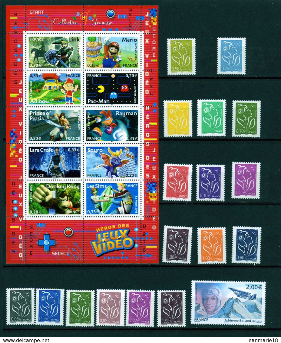 TIMBRES DE FRANCE NEUF ANNEE 2005 QUASI COMPLET AVEC BLOCS ET 6 CARNETS